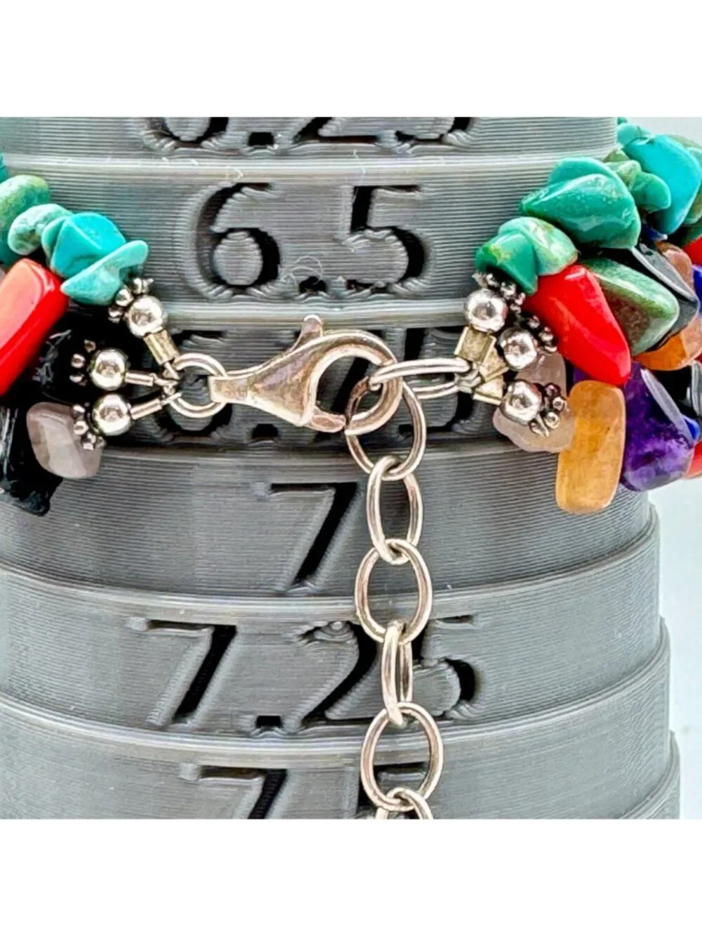 Multi-Strand Southwestern Gemstone Bracelet .925 Turquoise Coral Amethyst Lapis